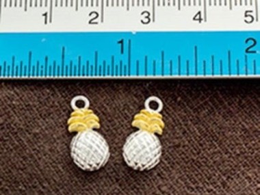 925 Sterling Silver Pineapple Charms 7x12 mm. Two Tone