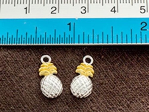 2 of 925 Sterling Silver Pineapple Charms 7x12 mm. Two Tone Gold & Silver