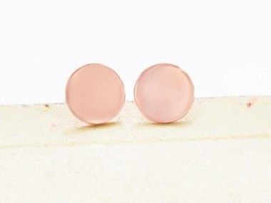 925 Sterling Silver Rose Gold Vermeil Style Circle Disc Stud Earrings 8mm.,