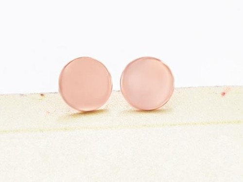 1 Pair of 925 Sterling Silver Rose Gold Vermeil Style Circle Disc Stud Earrings 8mm., Polish Finished.