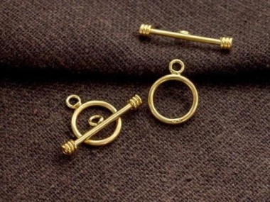 925 Sterling Silver Gold Vermeil Style Toggles 10 mm.