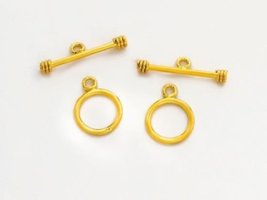 925 Sterling Silver Gold Vermeil Style Toggles 10 mm.