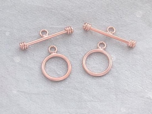 2 of 925 Sterling Silver Rose Gold Vermeil Style Toggles 10 mm.