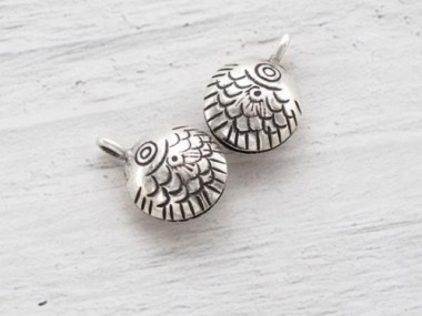 Karen Hill Tribe Silver Imprinted Fish Bell Charms 12mm.