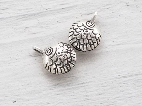 2 of Karen Hill Tribe Silver Imprinted Fish Bell Charms 12mm.