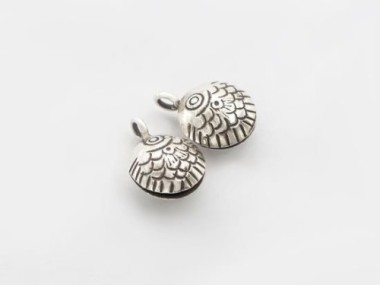 Karen Hill Tribe Silver Imprinted Fish Bell Charms 12mm.