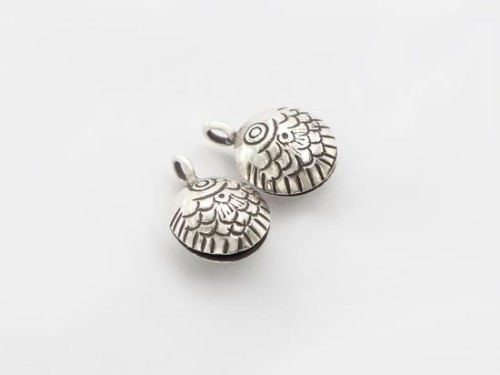 2 of Karen Hill Tribe Silver Imprinted Fish Bell Charms 12mm.