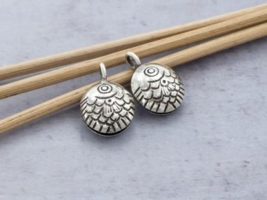 Karen Hill Tribe Silver Imprinted Fish Bell Charms 12mm.