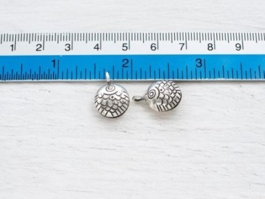 Karen Hill Tribe Silver Imprinted Fish Bell Charms 12mm.