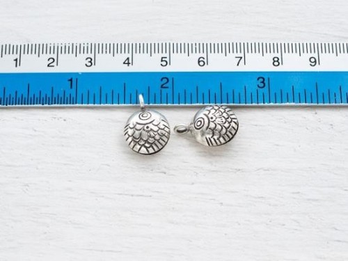 2 of Karen Hill Tribe Silver Imprinted Fish Bell Charms 12mm.