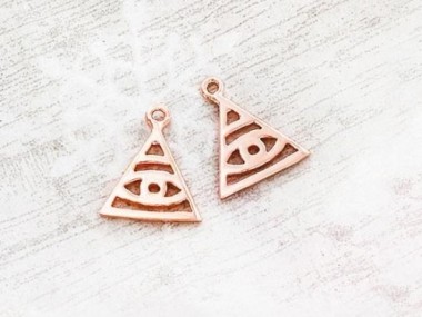 925 Sterling Silver Rose Gold Vermeil Style Evil Eye Charms 10mm.