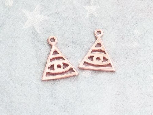 2 of 925 Sterling Silver Rose Gold Vermeil Style Evil Eye Charms 10mm.