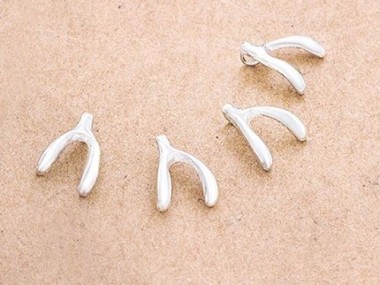 4 of 925 Sterling Silver Wishbone Charms 7x8mm. Polish Finished