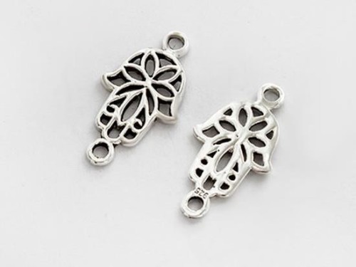 2 of 925 Sterling Silver Hamsa , Hand Of Fatima Links, Connectors 10x14mm. Oxidized Finish