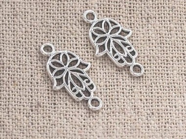 925 Sterling Silver Hamsa , Hand Of Fatima Links, Connectors 10x14mm.