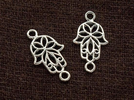 2 of 925 Sterling Silver Hamsa , Hand Of Fatima Links, Connectors 10x14mm. Polish Finished