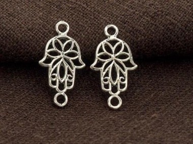 925 Sterling Silver Hamsa , Hand Of Fatima Links, Connectors 10x14mm.