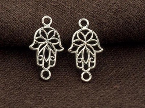 2 of 925 Sterling Silver Hamsa , Hand Of Fatima Links, Connectors 10x14mm. Polish Finished