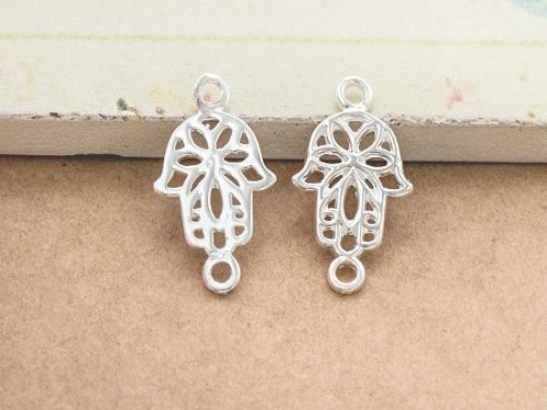 2 of 925 Sterling Silver Hamsa , Hand Of Fatima Links, Connectors 10x14mm. Polish Finished