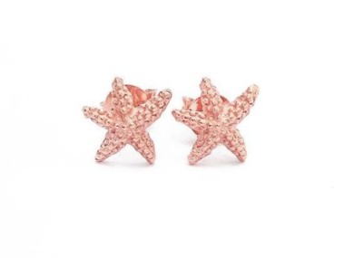 925 Sterling Silver Rose Gold Vermeil Style Starfish Stud Earrings 9x10mm.