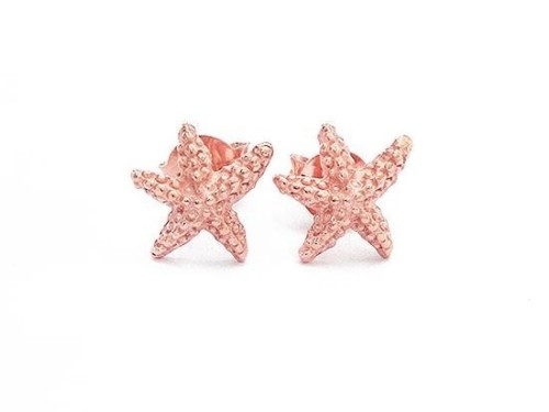 1 Pair of 925 Sterling Silver Rose Gold Vermeil Style Starfish Stud Earrings 9x10mm.