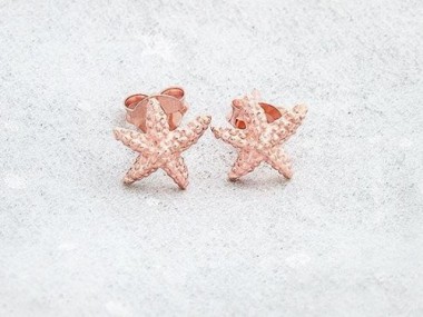 925 Sterling Silver Rose Gold Vermeil Style Starfish Stud Earrings 9x10mm.