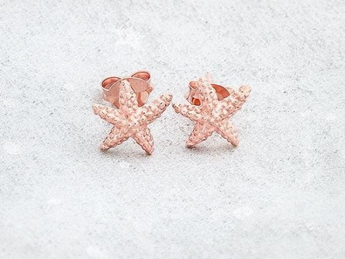 1 Pair of 925 Sterling Silver Rose Gold Vermeil Style Starfish Stud Earrings 9x10mm.