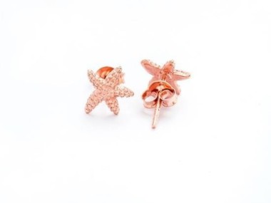 925 Sterling Silver Rose Gold Vermeil Style Starfish Stud Earrings 9x10mm.