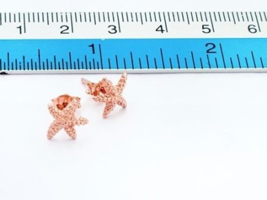 925 Sterling Silver Rose Gold Vermeil Style Starfish Stud Earrings 9x10mm.