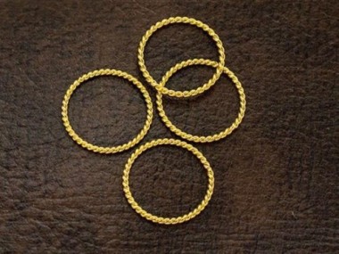 925 Sterling Silver Gold Vermeil Style Twisted Circle Links, Connectors 15 mm.