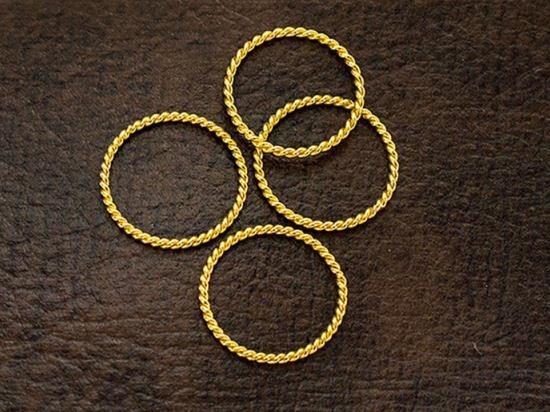 4 of 925 Sterling Silver Gold Vermeil Style Twisted Circle Links, Connectors 15 mm.