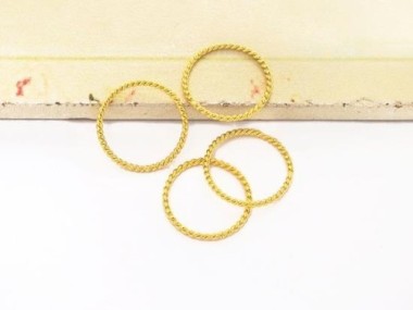 925 Sterling Silver Gold Vermeil Style Twisted Circle Links, Connectors 15 mm.