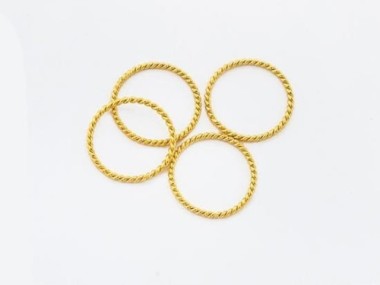 925 Sterling Silver Gold Vermeil Style Twisted Circle Links, Connectors 15 mm.