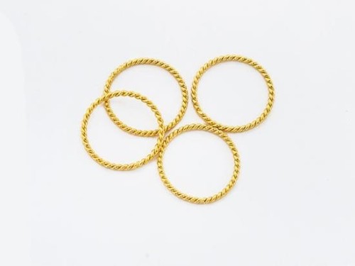 4 of 925 Sterling Silver Gold Vermeil Style Twisted Circle Links, Connectors 15 mm.