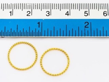 925 Sterling Silver Gold Vermeil Style Twisted Circle Links, Connectors 15 mm.