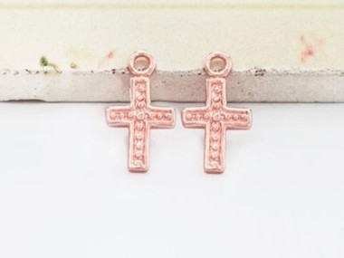 925 Sterling Silver Rose Gold Vermeil Style Cross Charms 7x11 mm.