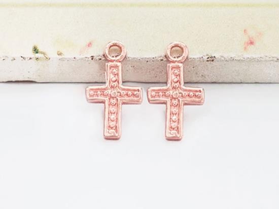 2 of 925 Sterling Silver Rose Gold Vermeil Style Cross Charms 7x11 mm.