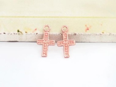 925 Sterling Silver Rose Gold Vermeil Style Cross Charms 7x11 mm.