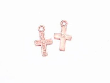 925 Sterling Silver Rose Gold Vermeil Style Cross Charms 7x11 mm.