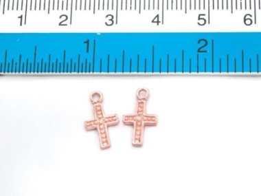 925 Sterling Silver Rose Gold Vermeil Style Cross Charms 7x11 mm.