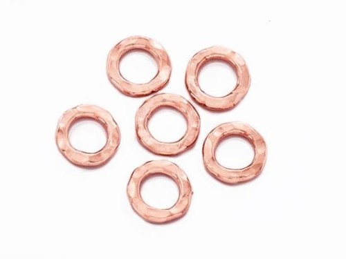 6 of Karen hill tribe Rose Gold Vermeil Style Hammered Closed Jump Rings 8 mm.