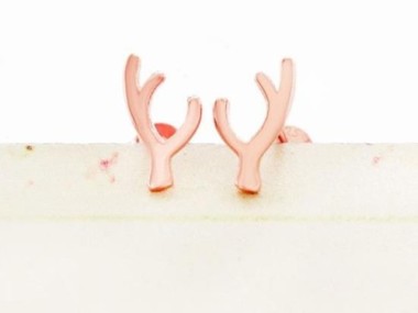 925 Sterling Silver Rose Gold Vermeil Style Deer Antler Stud Earrings 5x11mm.