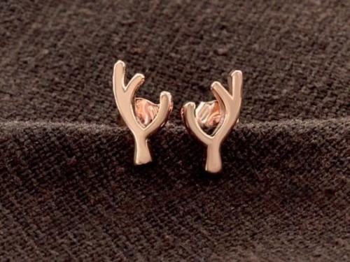 1 Pair of 925 Sterling Silver Rose Gold Vermeil Style Deer Antler Stud Earrings 5x11mm.