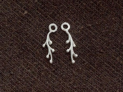 2 of 925 Sterling Silver Leaf Branch Charm 4x12mm. Polish Finished.