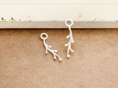 925 Sterling Silver Leaf Branch Charm 4x12mm.