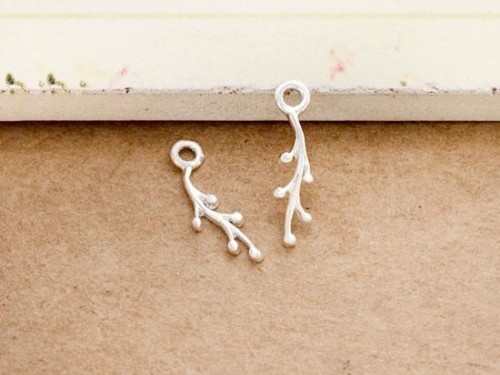 2 of 925 Sterling Silver Leaf Branch Charm 4x12mm. Polish Finished.