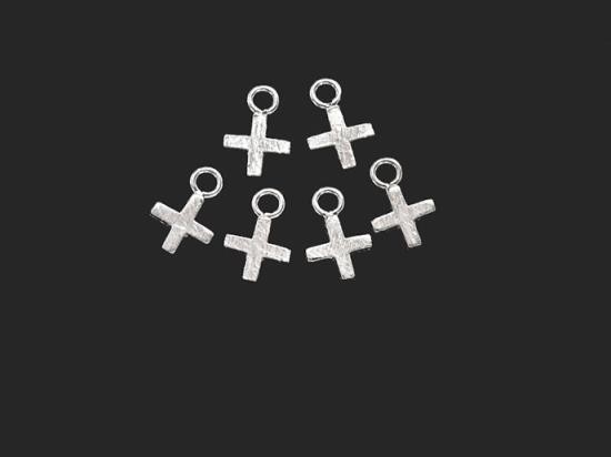 6 of 925 Sterling Silver Cross Charms 5mm. Brushed Finish.