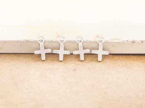 6 of 925 Sterling Silver Cross Charms 5mm. Brushed Finish.