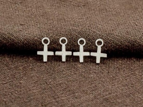 6 of 925 Sterling Silver Cross Charms 5mm. Brushed Finish.