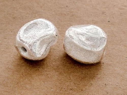 2 of Karen Hill Tribe Silver Twisted Texture Beads 10x12.5mm.